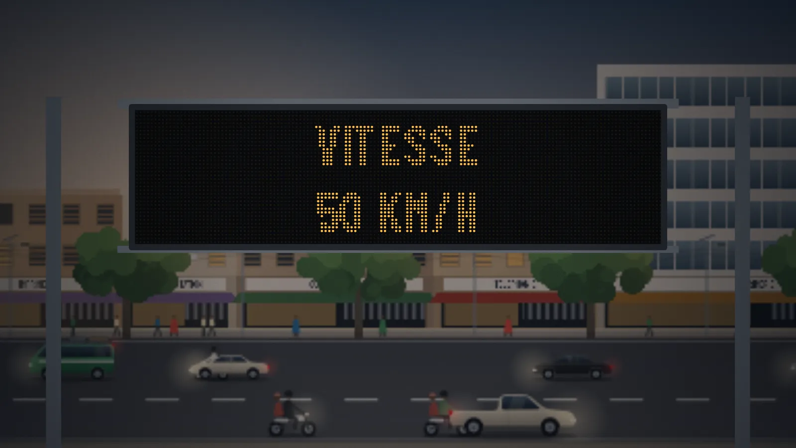 Panneau à messages variables au-dessus d’une avenue